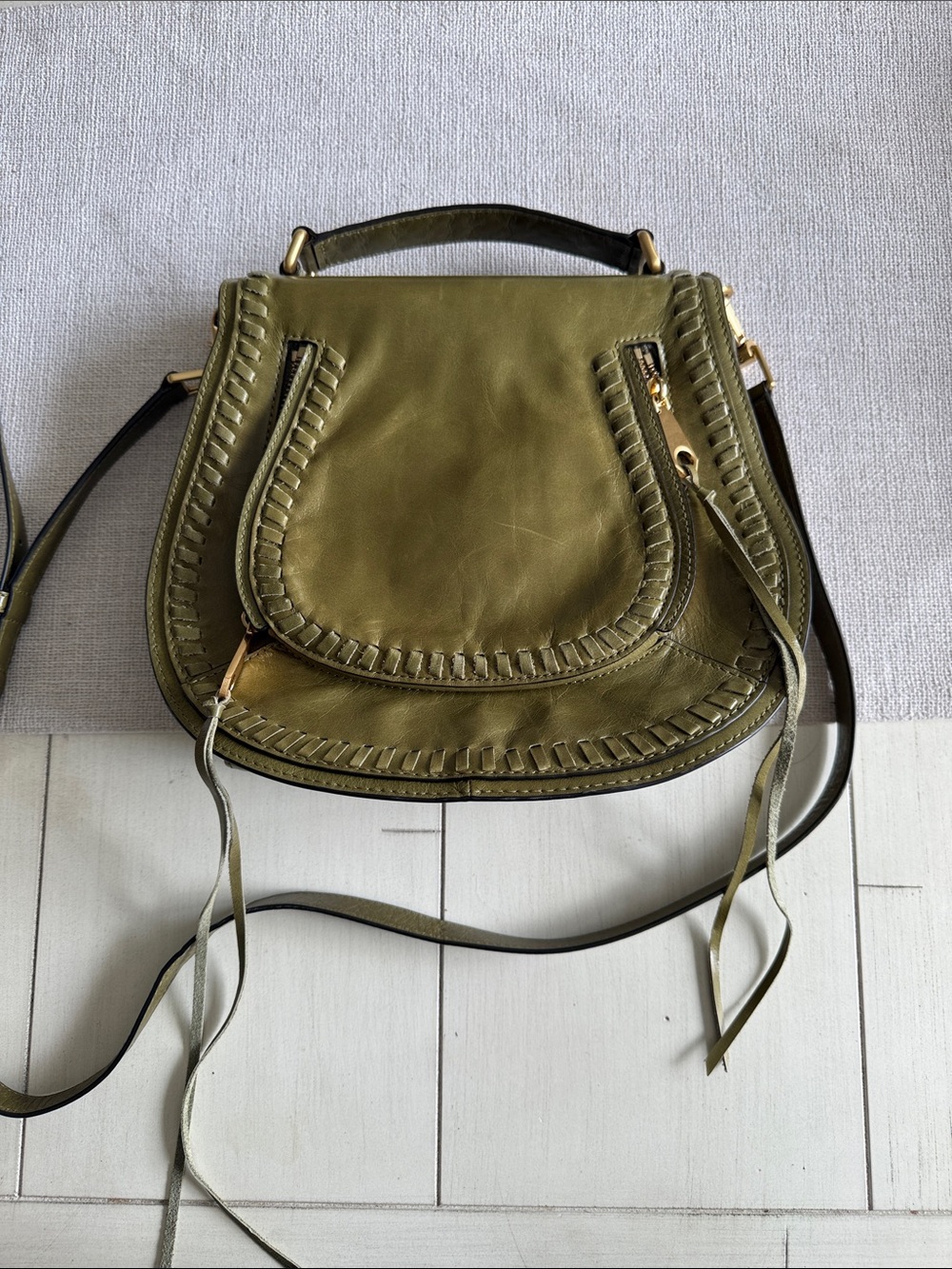 Rebecca Minkoff Olive Green Leather Crossbody Saddle Bag